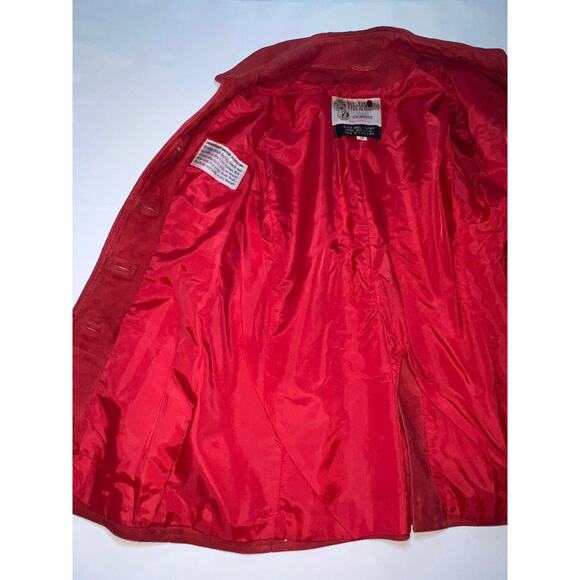 World Knits Suede Coat Women’s Size 12 Red Gold Buttons Leather Jacket Vintage - Picture 11 of 15
